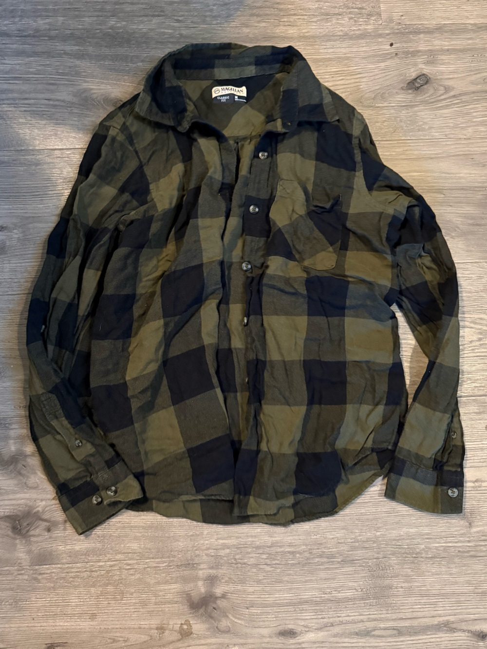 Magellan Outdoors Olive and Black Plaid Casual Button-Down Shirt